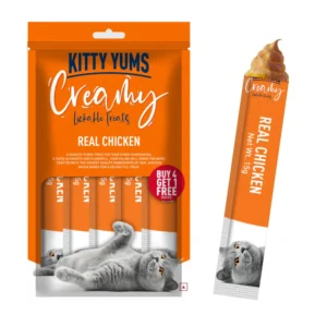 Kitty Yums Creamy Lickable Cat Treats – Real Chicken Puree (15g x 5 Sticks) – Buy 4 Get 1 Free