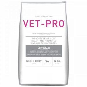 Vet-Pro Skin & Coat Adult Dog Food – 12 kg | Low-Grain Formula with Omega-3 & 6