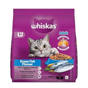 Whiskas Adult (1+ Years) Dry Cat Food, Ocean Fish Flavour, 480g Pack