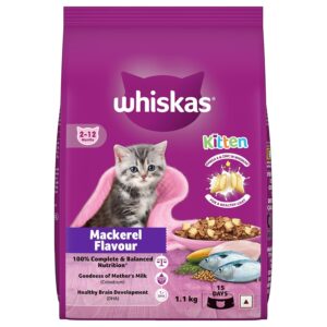 Whiskas Junior (2-12 Months) Dry Cat Food – Mackerel Flavour, 1.1 kg Pack