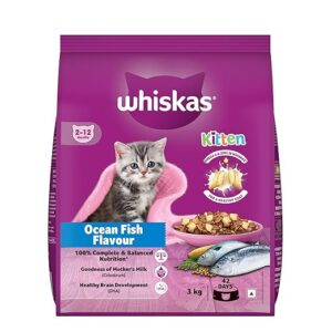 Whiskas Junior Mother Cat & Kitten (2-12 Months) Dry Cat Food – Ocean Fish Flavour, 3kg Pack