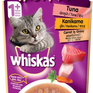 Whiskas Tasty Mix Adult Cat Wet Food – Tuna, Kanikama & Carrot in Gravy (70g Pouch)