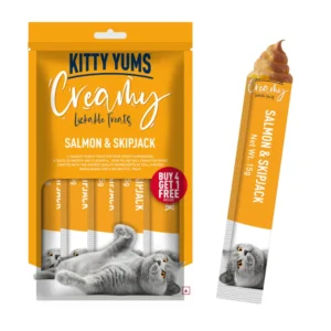 Kitty Yums Creamy Lickable Cat Treats – Salmon & Skipjack (Buy 4 Get 1 Free Pack)