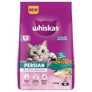 Whiskas Adult (1+ Years) Dry Cat Food, Persian Breed Special - 3-in-1 Hair-related Solution, 2.8 kg Pack