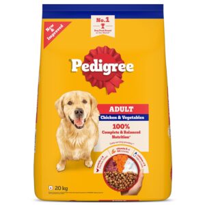 Pedigree Adult Dry Dog Food (Chicken & Vegetables) – 20kg Pack | 100% Complete & Balanced Nutrition