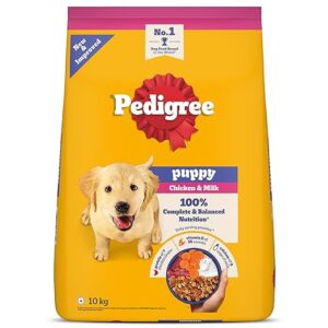 Pedigree Puppy Dry Dog Food - Chicken & Milk Flavor (10 kg Pack) | 100% Complete & Balanced Nutrition with 37 Essential Nutrients
