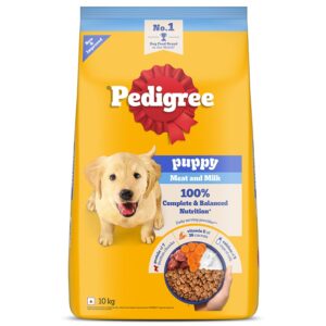 Pedigree Puppy Dry Dog Food - Meat & Milk Flavor (10 kg Pack) | 100% Complete & Balanced Nutrition with 37 Essential Nutrients