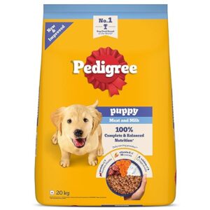 Pedigree Puppy Dry Dog Food, Meat & Milk Flavor - 20 kg Pack | 100% Complete & Balanced Nutrition with 37 Essential Nutrients