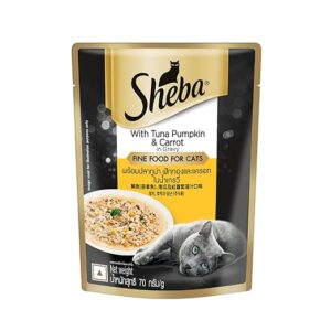 Sheba Fine Premium Adult (1+ Years) Wet Cat Food – Tuna, Pumpkin & Carrot in Gravy (70g Pouch)