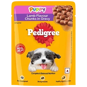 Pedigree Puppy Wet Dog Food – Lamb Flavour Chunks in Gravy (70g/80g Pouch)